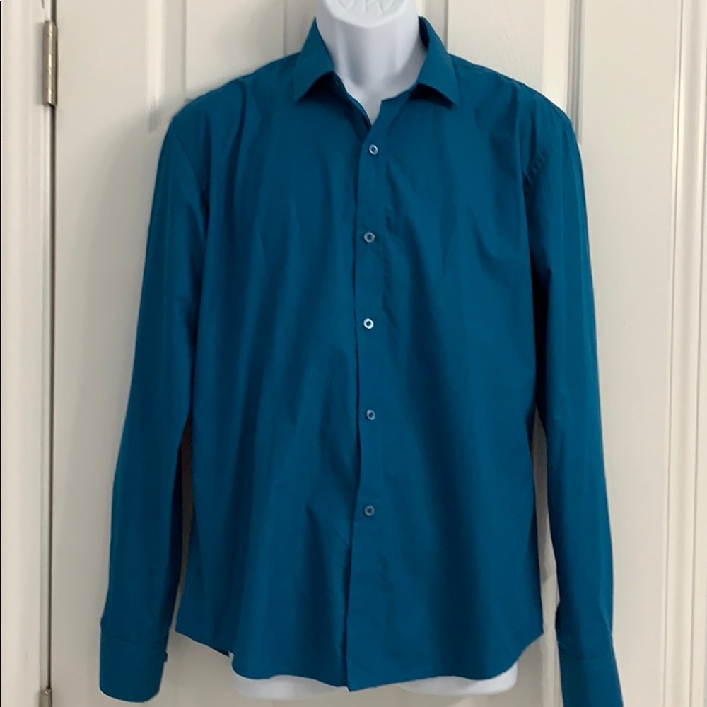 Teal button down shirt